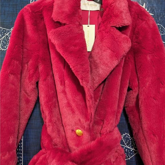NWT Ramy Brook Sydney Faux Fur Jacket Coat Magenta Pink Women's Size Medium - Picture 3 of 6